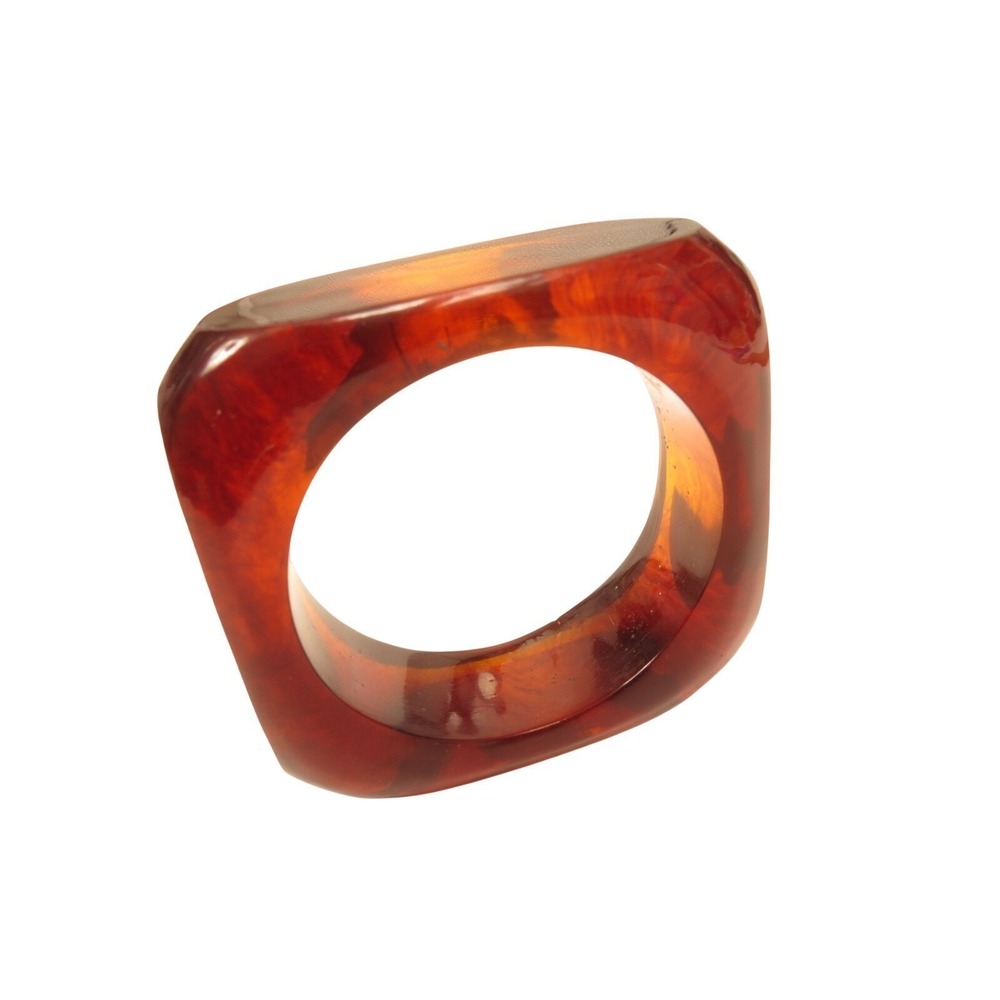 Geometric Lucite Chunky Faux Amber Vintage Square Plastic Bangle‎ Bracelet*A367